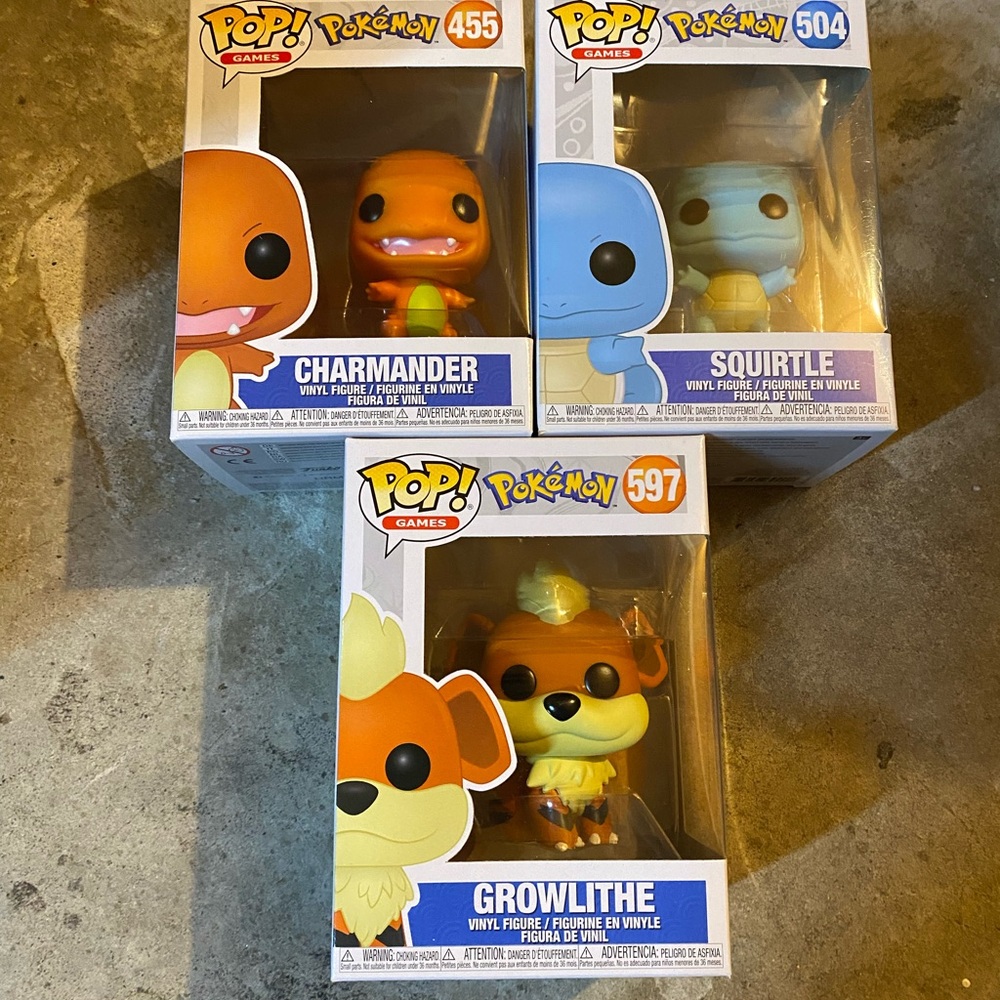 Funko Pokémon Charmander, Squirtle, and Growlithe Vinyl Figures